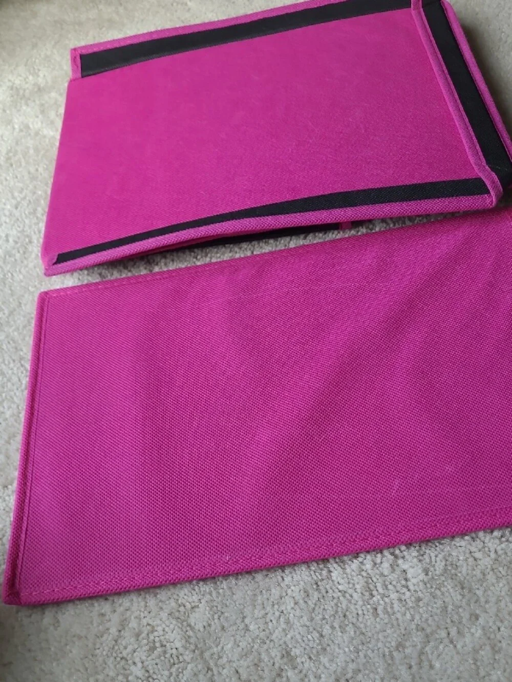 Black and Pink Fabric Storage Box with Attached Lid